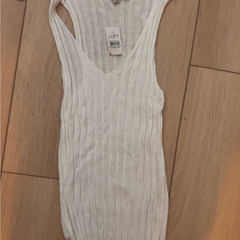 LOFT Cream Ribbed Tank Top